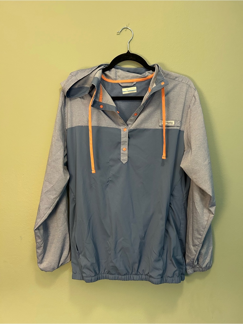 Columbia Blue & Gray Pullover Rain Anorak with Orange Drawcords
